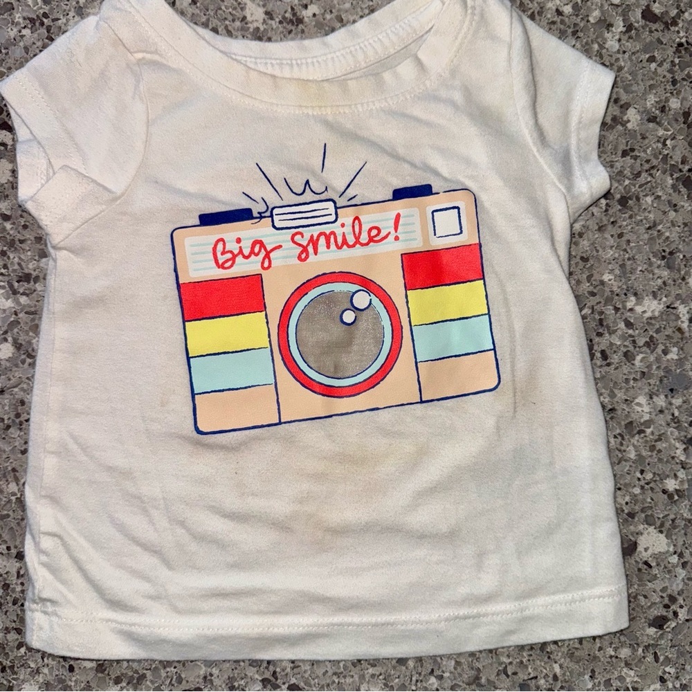 Cat & Jack Colorful Camera Graphic Tee & Denim Shorts l Girl's Size 12M - Picture 2 of 7